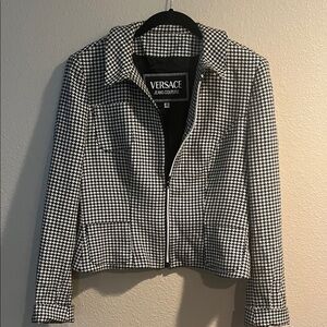 Versace Black and White Houndstooth Blazer